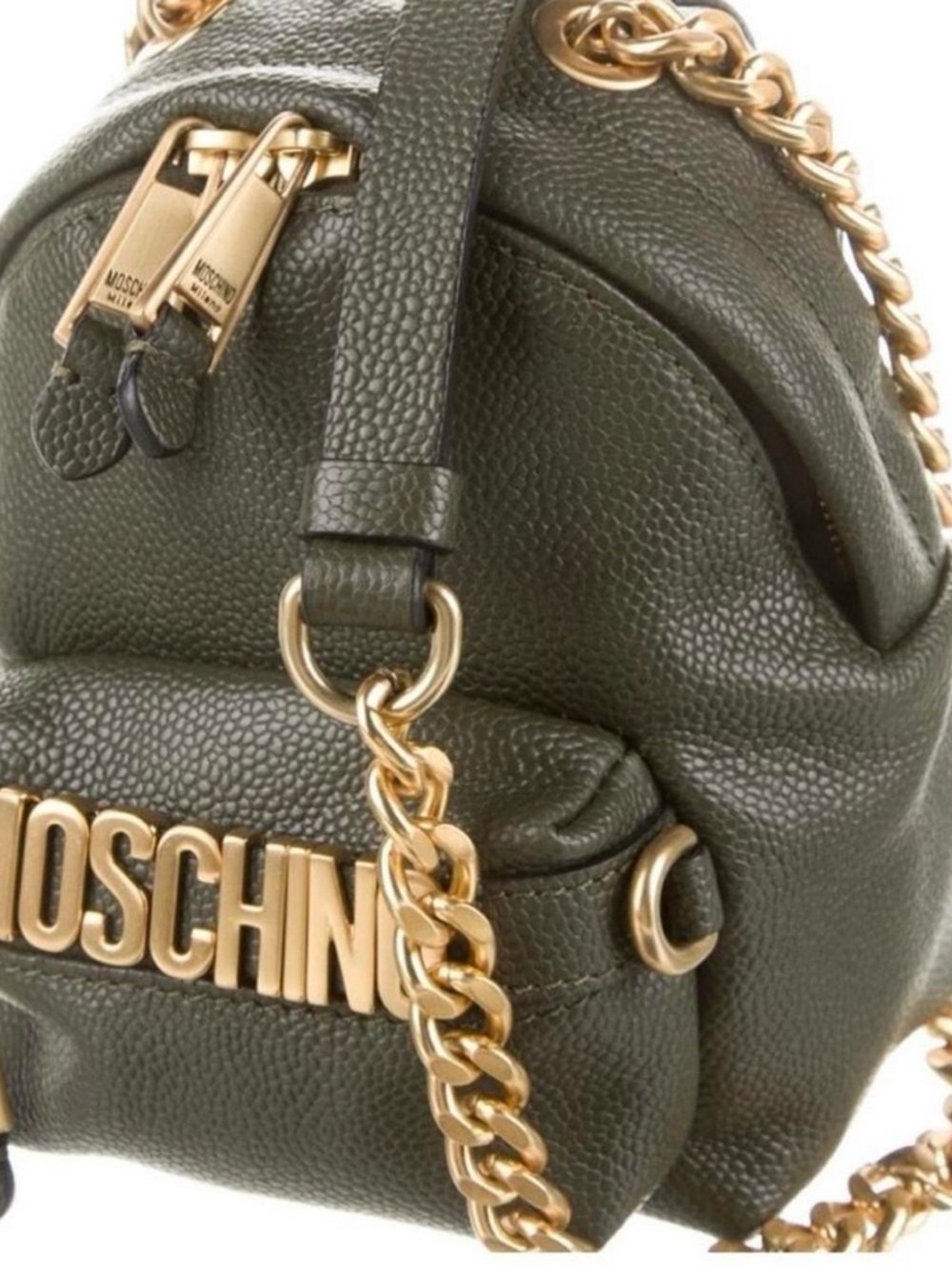 Moschino Olive Green MINI Pebbled Leather  Bag with Gold Hardware - Picture 9 of 12